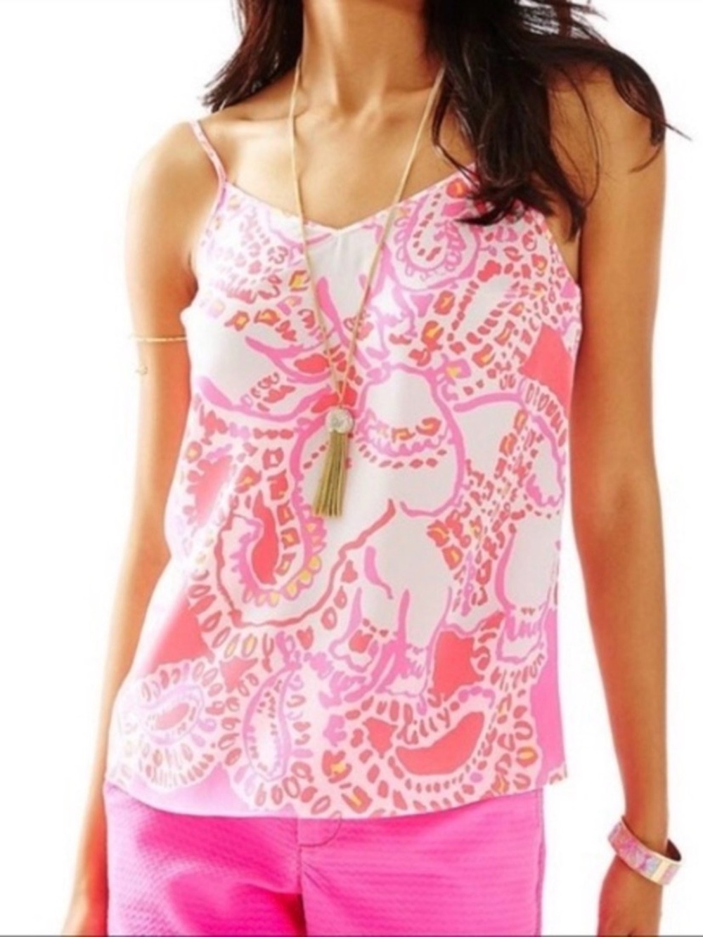 NWT Lilly Pulitzer Hot Coral TRUNK IN LOVE Spaghetti Strap Pixie Top